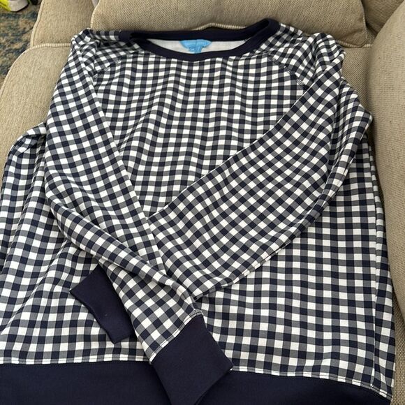 NWOT Draper James Navy Blue & White Gingham Pullover Natalie Sweatshirt Size M - Picture 4 of 5